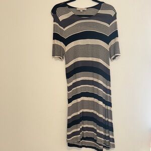LOFT Striped Dress in Black and Cream